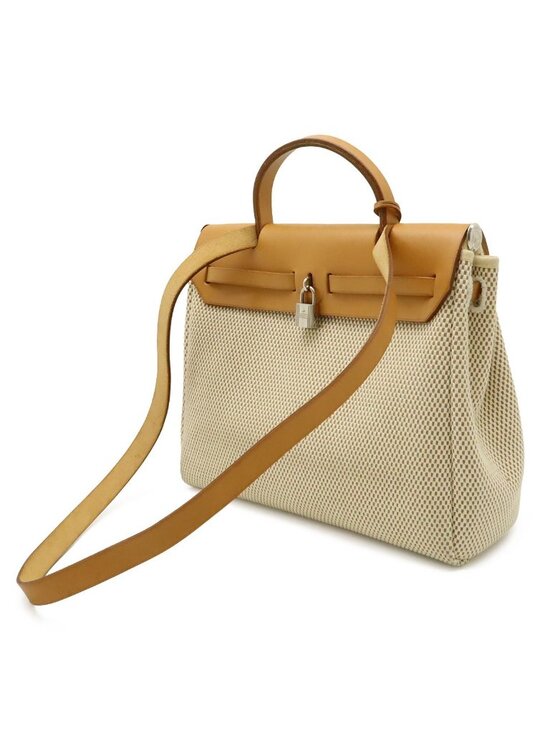 Hermes Herbag PM Handbag 2-Way Backpack Toile GM Leather Beige Black Light Brown